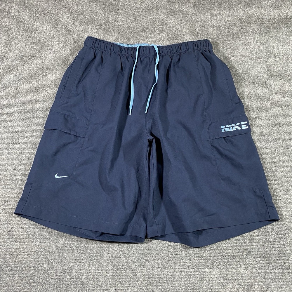 Vintage Nike Board Shorts Mens Size XL Navy Blue Lined Swim Trunks Logo Y2K